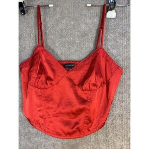 COTTON‎ CANDY LA Red Satin Cropped Cami Size Small Smocked Stretch Back Side Zip